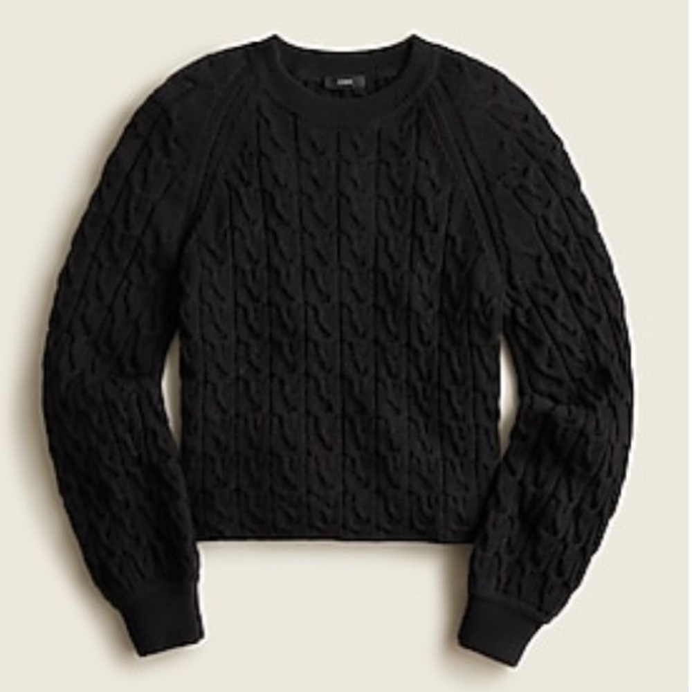 J. Crew Black Cable Knit Crewneck Sweater